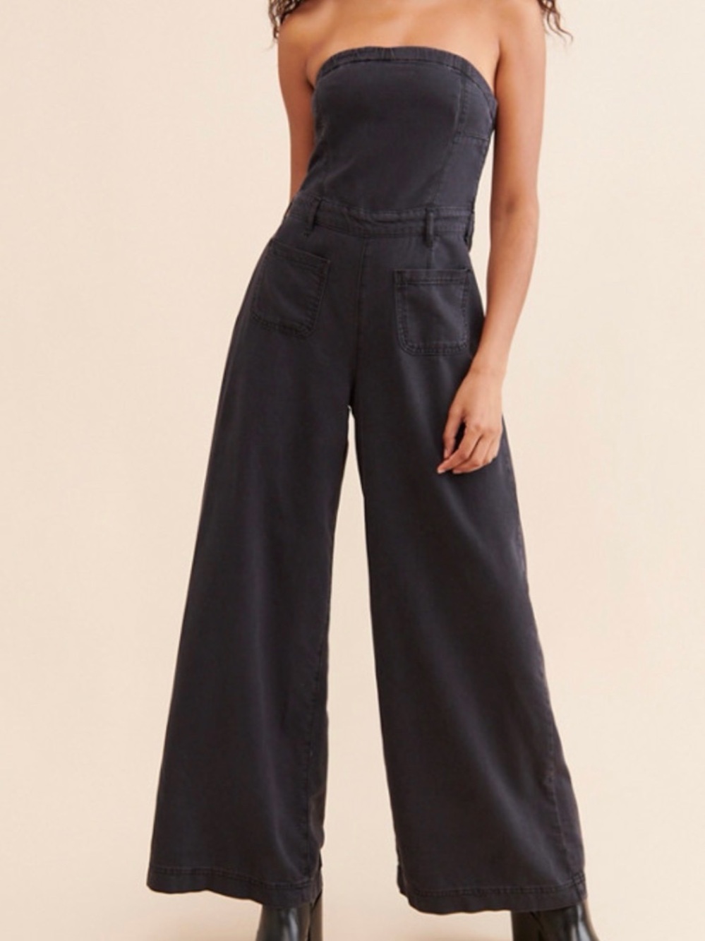 Anthropologie Pilcro Skipper Strapless Lightweight Faded Denim Pantsuit Size 4